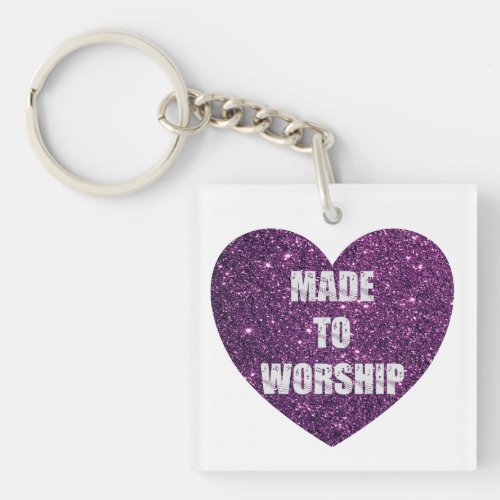 Glitter Purple Heart Made To Worship Keychain