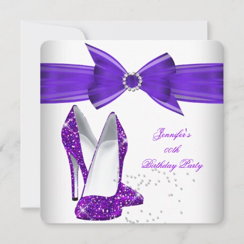 Glitter Purple High Heel Shoe Birthday Party Invitation