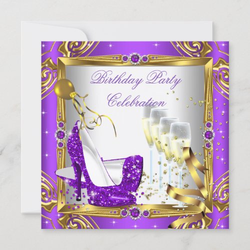 Glitter Purple High Heel Shoes Champagne Gold Invitation