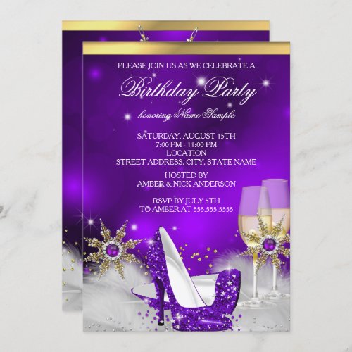 Glitter Purple High Heel Shoes Gold Champagne Invitation