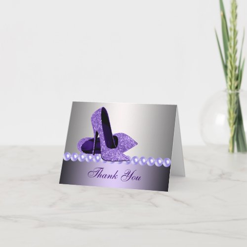 Glitter Purple High Heel Shoes Thank You Cards