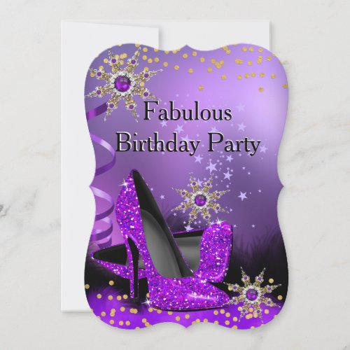 Glitter Purple High Heels Birthday Party Pearl Invitation