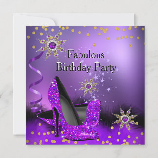 Glitter Purple High Heels Birthday Party Pearl Invitation