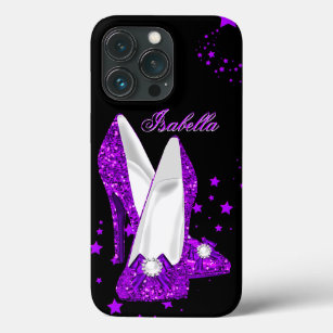 Glitter Purple High Heels Black iPhone 13 Pro Case