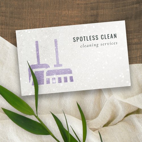 Glitter Purple Lilac Mauve Broom Cleaning Service Business Card