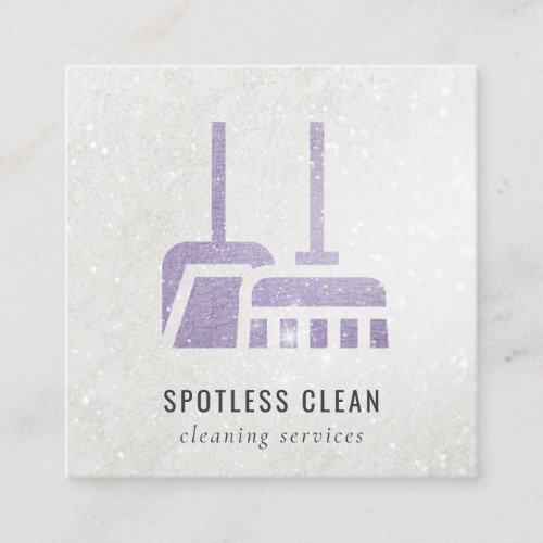 Glitter Purple Lilac Mauve Broom Cleaning Service Square Business Card