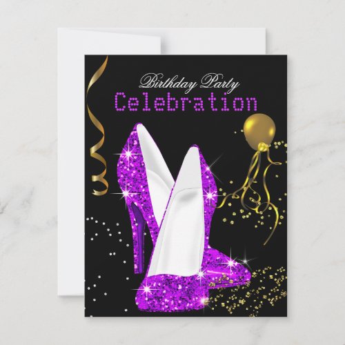 Glitter Purple Magenta Gold Birthday Celebration Invitation