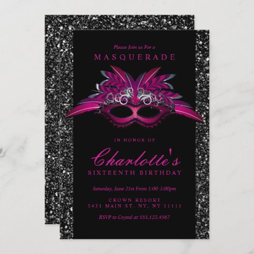 Glitter Purple Masquerade Party Invitations