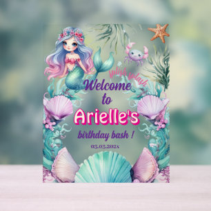 Glitter Purple Mermaid birthday  Acrylic Sign