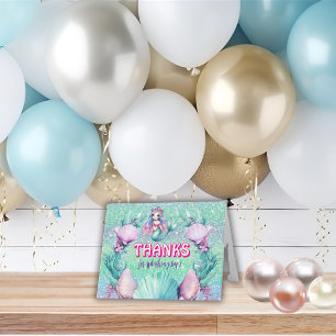 Glitter Purple Mermaid birthday Letterpress Thank You Card