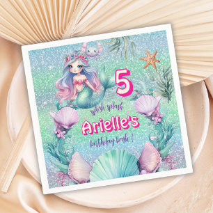 Glitter Purple Mermaid birthday Napkins