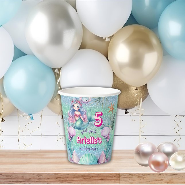 Glitter Purple Mermaid birthday  Paper Cups (Creator Uploaded)