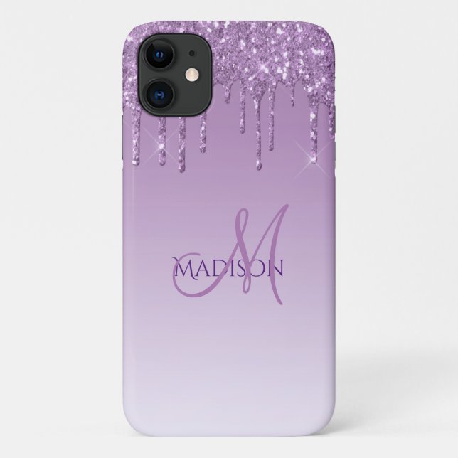 Glitter Purple Monogram Sparkles Glam Girly Trendy Case-Mate iPhone Case (Back)