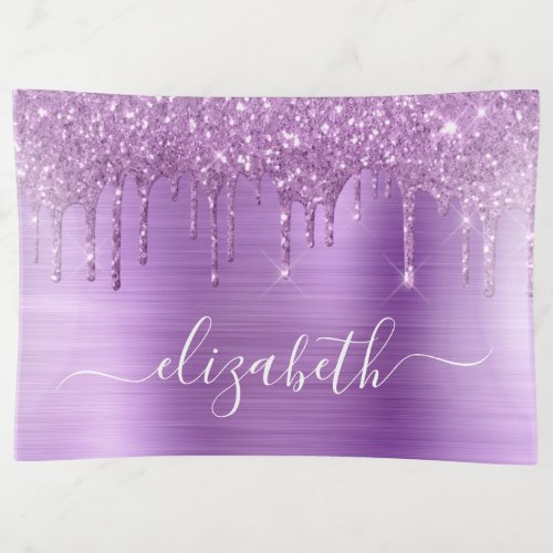 Glitter Purple Monogrammed Trinket Tray