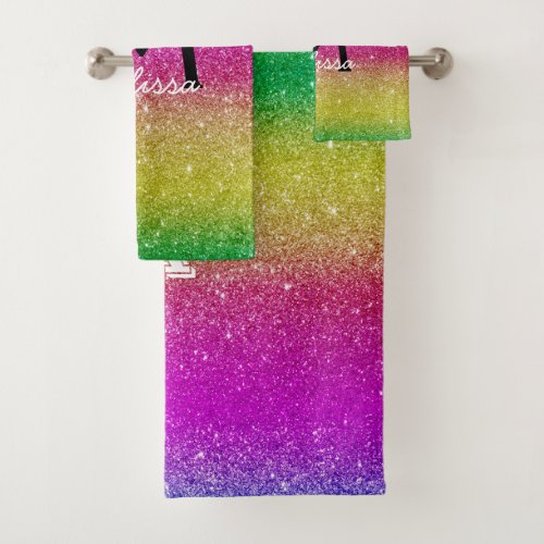 Glitter Purple Pink Gold Yellow Modern Bath Towel Set