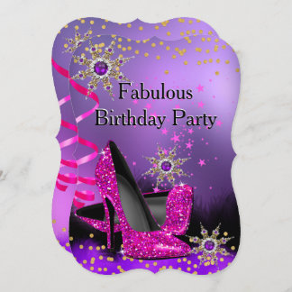 Glitter Purple Pink Heel Birthday Party Pearl Invitation