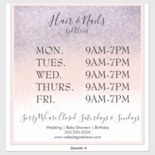 Glitter Purple Pink Salon Business Sign Sticker