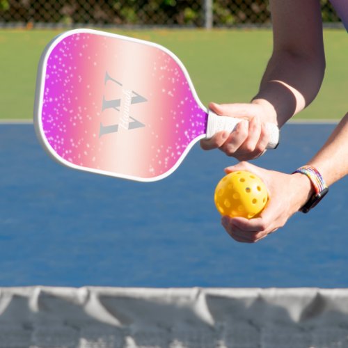 Glitter Purple Pink Sparkles Initial  Name Pickleball Paddle