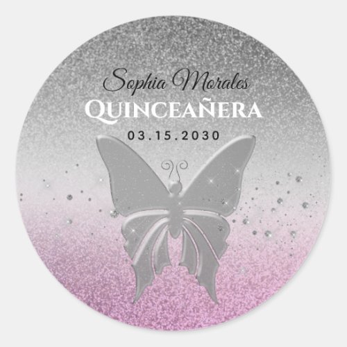 Glitter Purple Quinceanera Classic Round Sticker