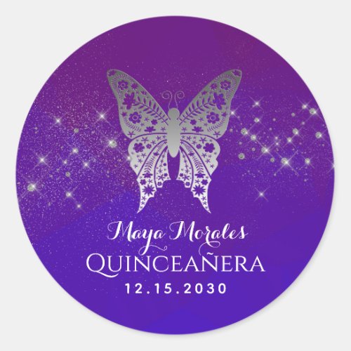 Glitter Purple Quinceanera Classic Round Sticker