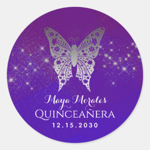 Glitter Purple Quinceanera Classic Round Sticker