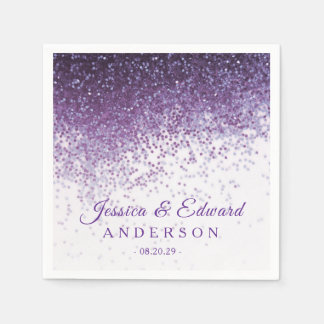 Glitter Purple & Silver Confetti Custom Paper Napkins