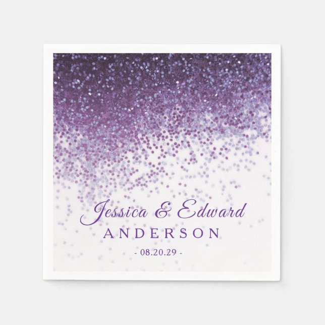 Glitter Purple & Silver Confetti Custom Paper Napkins (Front)