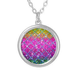 Glitter Purple Snakeskin Silver Plated Necklace