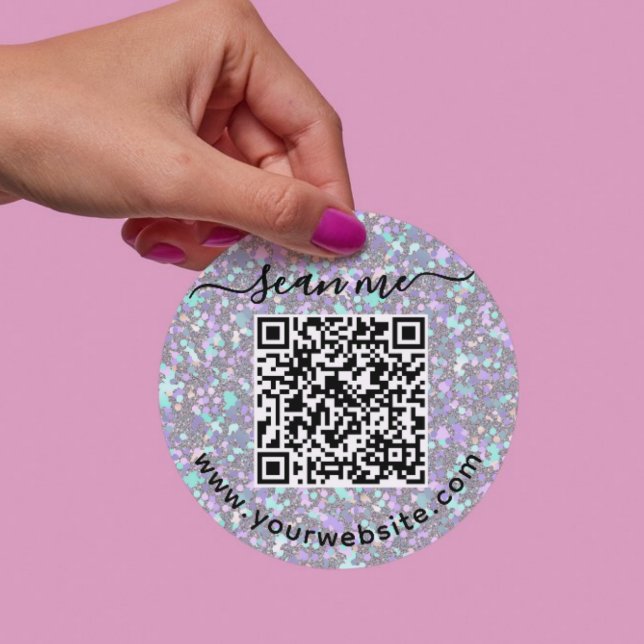 Glitter QR code and custom text round Sticker (Creator Uploaded)