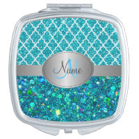 Glitter quatrefoil Monogram Compact Mirror