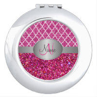 Glitter quatrefoil Monogram Compact Mirror