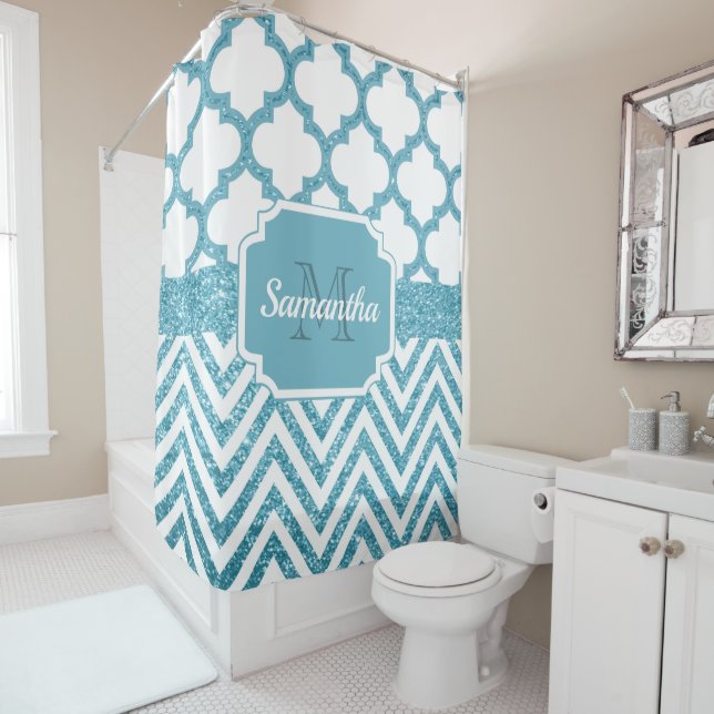 Glitter Quatrefoil Shower Curtain (In Situ)