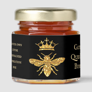 glitter Queen Bee on black background Honey Jar Favors
