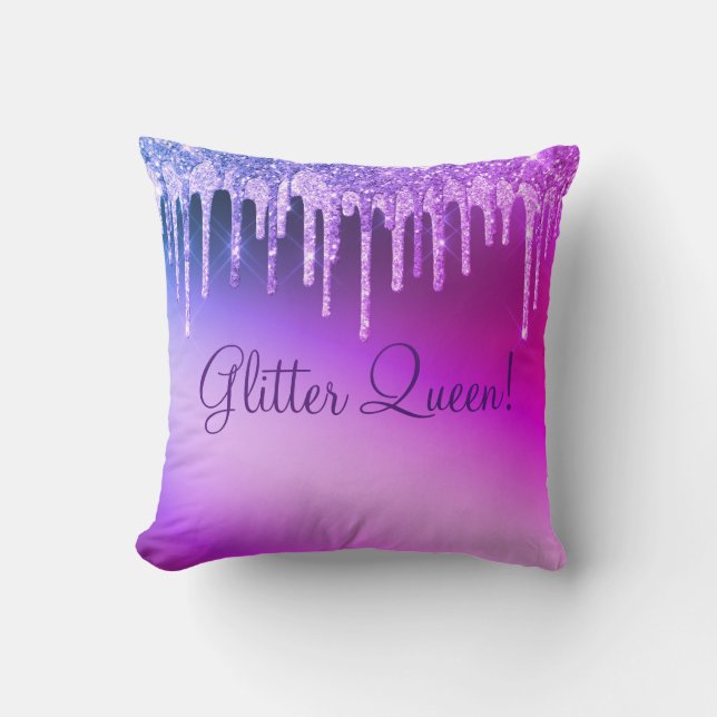 Glitter Queen Glitter Girly Pretty Purple Throw Pillow (Front)