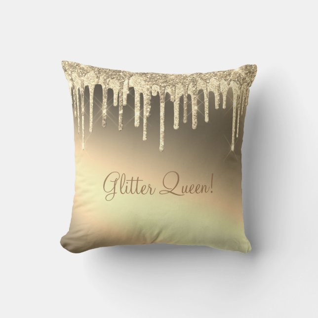 Glitter Queen Gorgeous Gold Girly Sparkle Throw Pillow (Front)