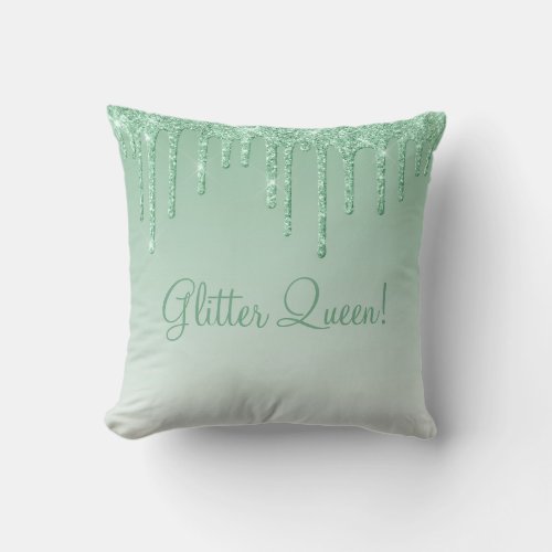 Glitter Queen Mint Green Glitter Bling Typography Throw Pillow