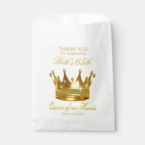 Glitter Queen of our Hearts 65th Birthday Crown Favor Bag
