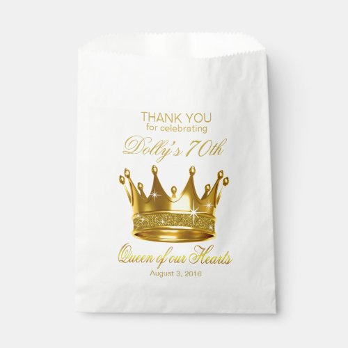 Glitter Queen of our Hearts 70th Birthday Crown Favor Bag