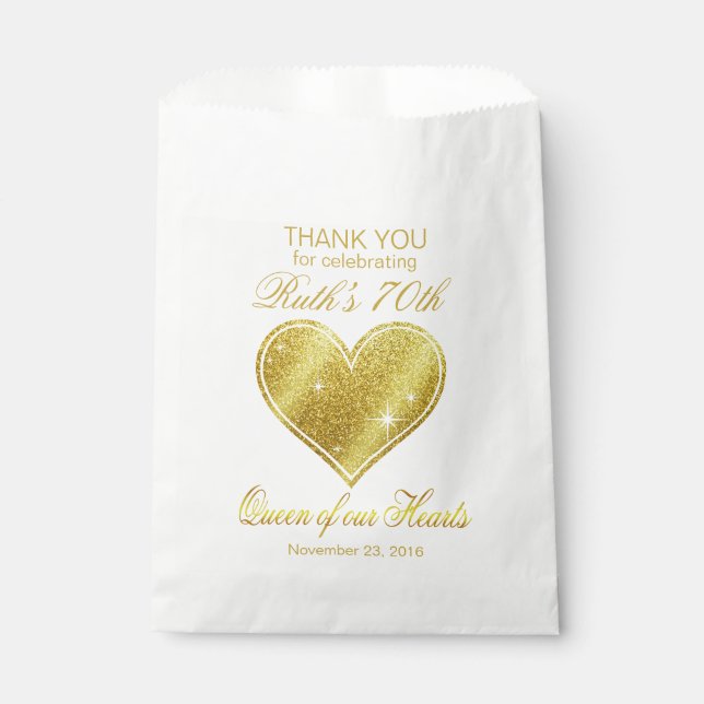 Glitter Queen of our Hearts 70th Birthday Favor Bag (Front)