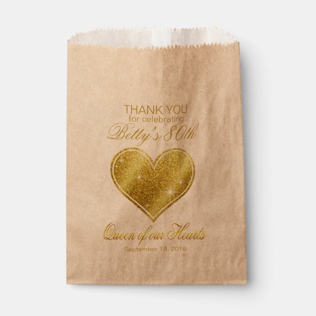 Glitter Queen of our Hearts 80th Birthday Favor Bag (Front)