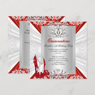 Glitter Quinceanera 15th Birthday Party Red Heels Invitation
