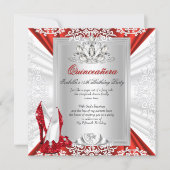 Glitter Quinceanera 15th Birthday Party Red Heels Invitation (Front)