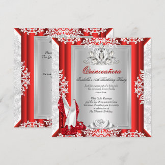 Glitter Quinceanera 15th Birthday Party Red Shoes Invitation