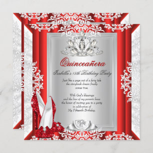 Glitter Quinceanera 15th Birthday Party Red Shoes Invitation