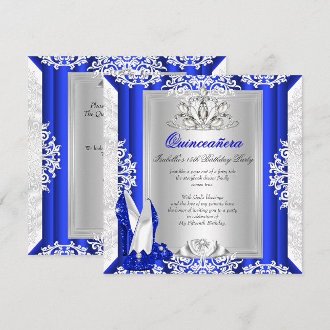 Glitter Quinceanera 15th Birthday Royal Blue Shoes Invitation (Front/Back)