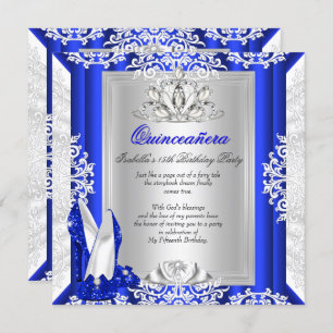 Glitter Quinceanera 15th Birthday Royal Blue Shoes Invitation