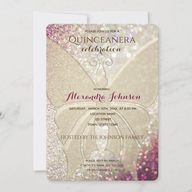 Glitter Quinceanera Birthday Invitation (Front)