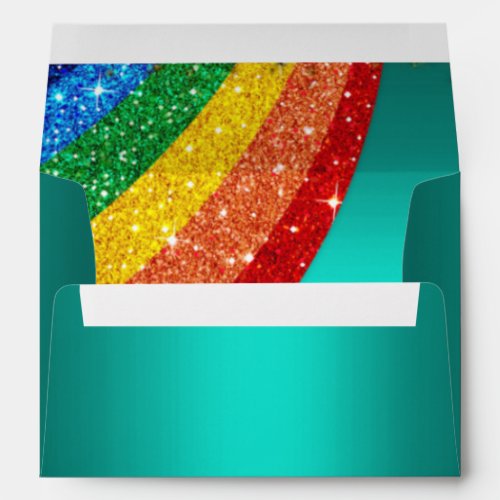 Glitter Rainbow Aqua Unicorn Party  Envelope