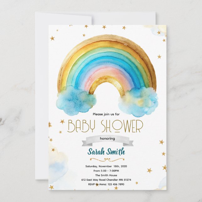 Glitter rainbow boy birthday invitation (Front)