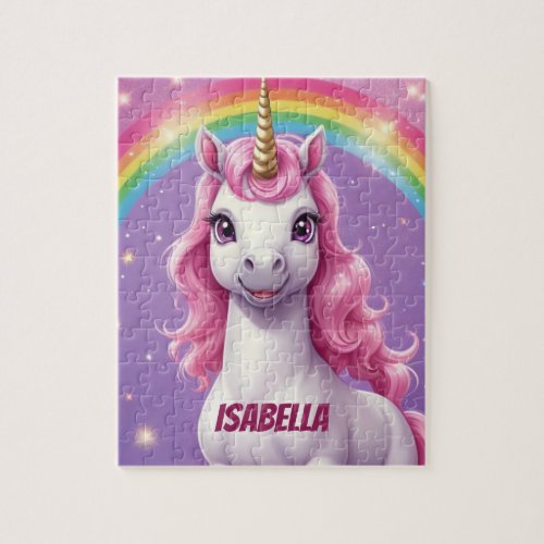 Glitter Rainbow Cute Unicorn Personalized Jigsaw Puzzle